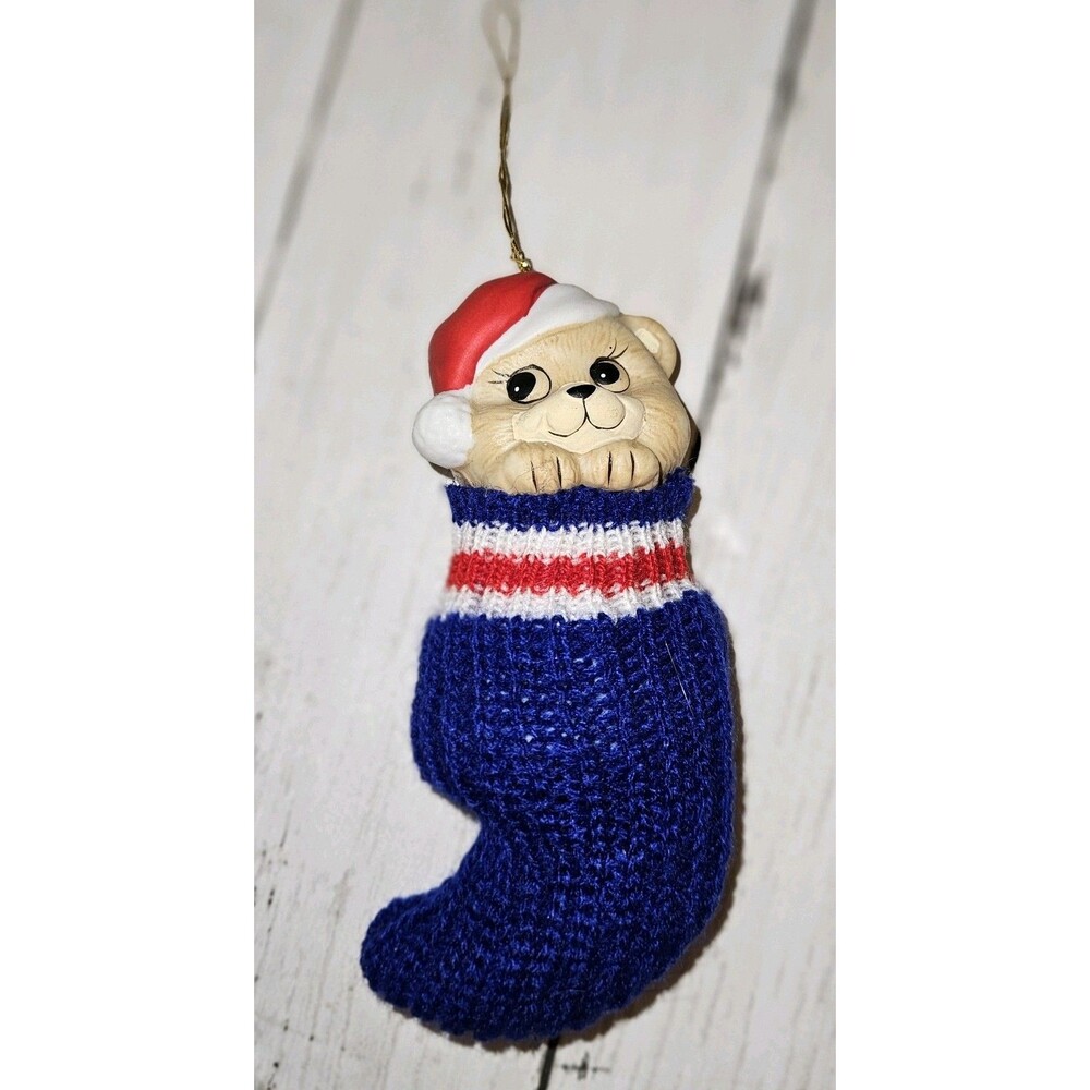 Vintage Giftco Cat in a a sweater Porcelain Bell Ornament